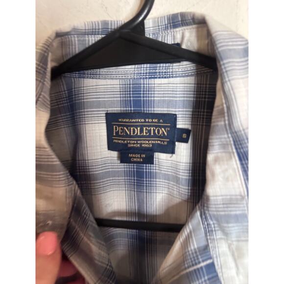 Pendleton Men's Frontier Western Blue Plaid Pearl Snap Button Shirt Small - Picture 2 of 6